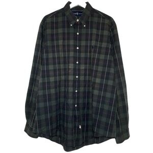 Ralph Lauren Dress Shirt Mens XL Green Tartan Plaid Long Sleeve Vintage Y2K